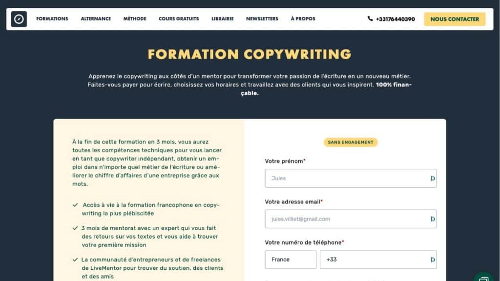 deux avis formation copywriting livementor