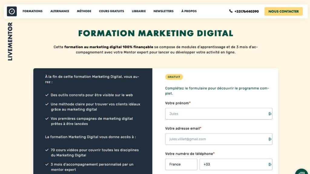 Le programme formation marketing digital LiveMentor s'articule autour de 8 modules, complétés par un mentorat individuel