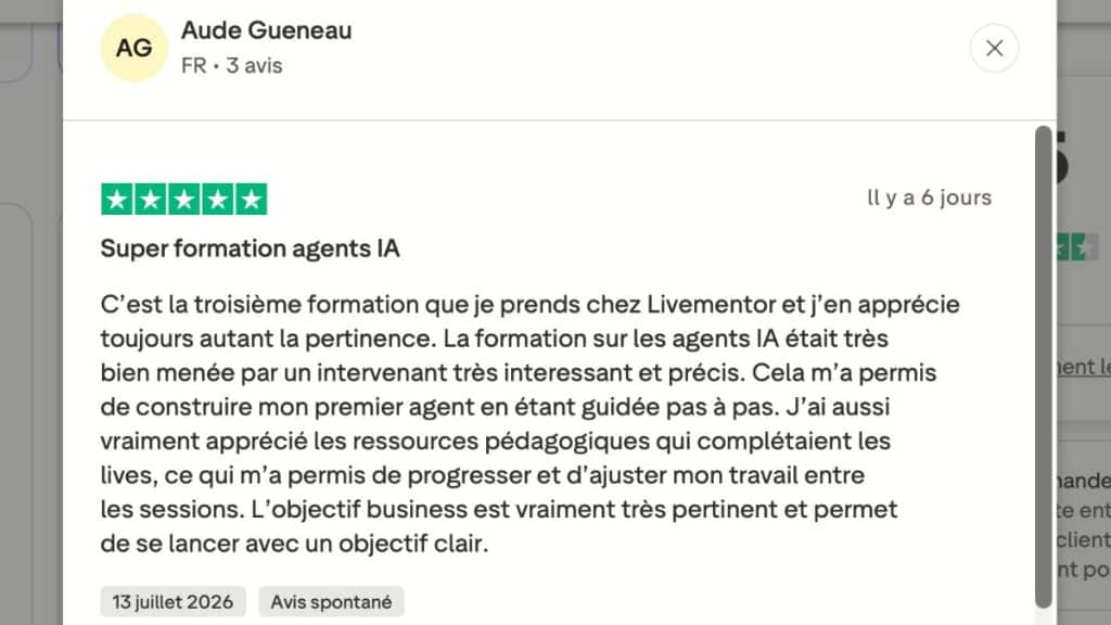 avis sur livementor trustpilot aude gueneau