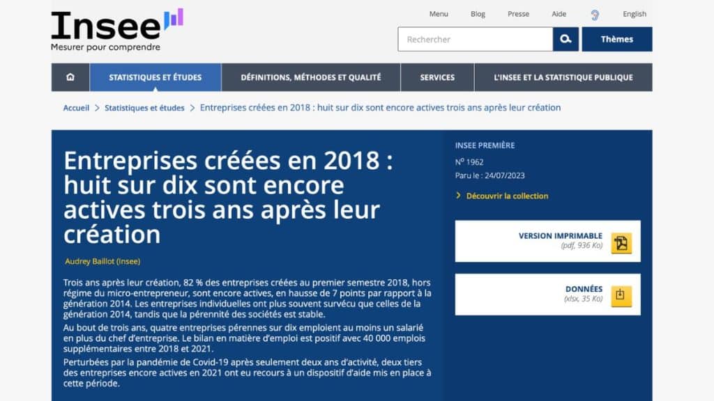 insee pérennité entreprises prix formation livementor