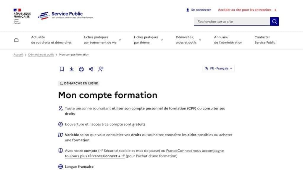 service public mon compte formation cpf